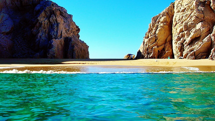 плажен тапет, плаж, Калифорния, море, пейзаж, скали, HD тапет