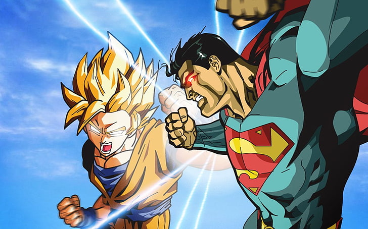 Superman and Guko wallpaper, Anime, Crossover, Goku, Superman, HD wallpaper