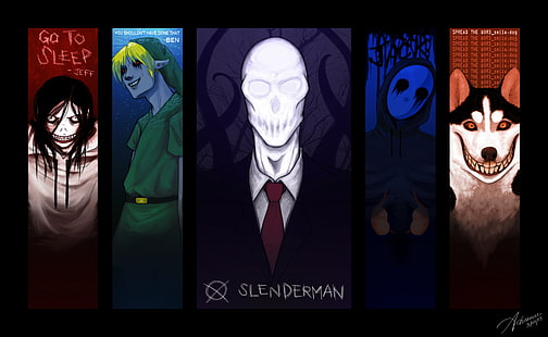 Dark, Creepypasta, BEN Drowned, Eyeless Jack, Jeff the Killer, Slenderman, Smile Dog, HD wallpaper HD wallpaper