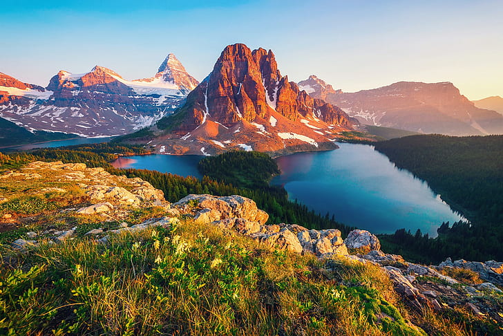 كندا ، كولومبيا البريطانية ، الجبل ، البحيرة، خلفية HD