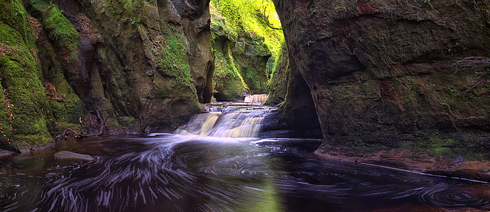 тяло на вода снимка, дефиле, тяло на вода, снимка, Шотландия, водопад, дяволският амвон, природа, река, поток, гора, скала - обект, вода, дърво, живопис, пейзаж, красота В природата, свежест, на открито, HD тапет HD wallpaper
