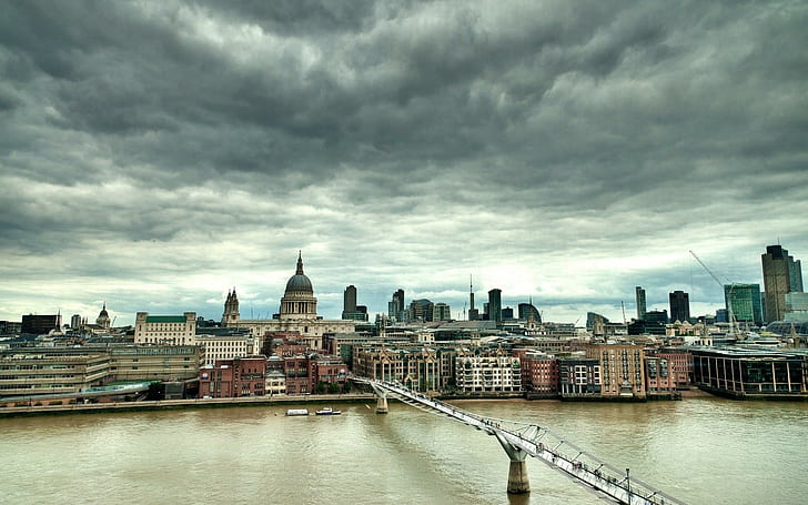 Мост на хилядолетието в Лондон, мост от сив метал, реки, природа, мостове, сгради, красив, Темза, архитектура, мост на хилядолетието, Англия, HD тапет