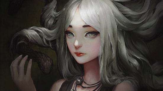 weißes Auge, weißes Haar, Medusa, griechische Mythologie, Schlange, HD-Hintergrundbild HD wallpaper