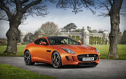 2014 Jaguar F type R coupé 7, coupé orange et noir, coupé, jaguar, type, 2014, voitures, Fond d'écran HD HD wallpaper
