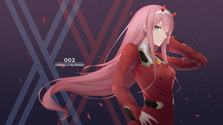 Liebling in der Franxx, null zwei, lange rosa Haare, Anime, HD-Hintergrundbild