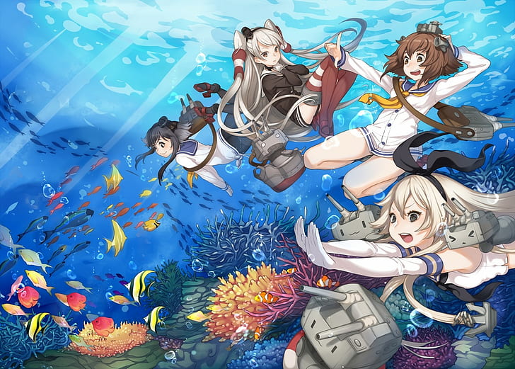 Anime, Kantai-Sammlung, Amatsukaze (Kancolle), Rensouhou-Chan, Shimakaze (Kancolle), Tokitsukaze (KanColle), Yukikaze (KanColle), HD-Hintergrundbild
