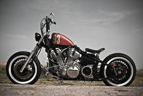 черен и червен крайцер мотоциклет, bobber, xv 1600, мотоциклет, стил, мотор, HD тапет HD wallpaper