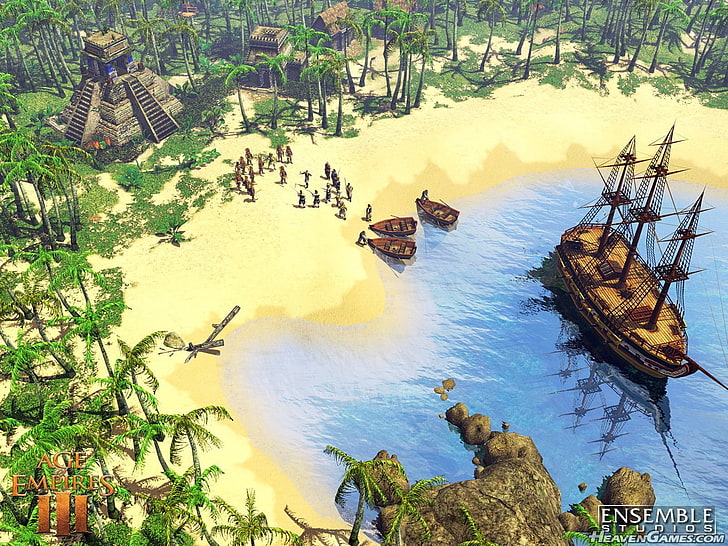Age of Empires III, videospel, båt, kust, strand, HD tapet