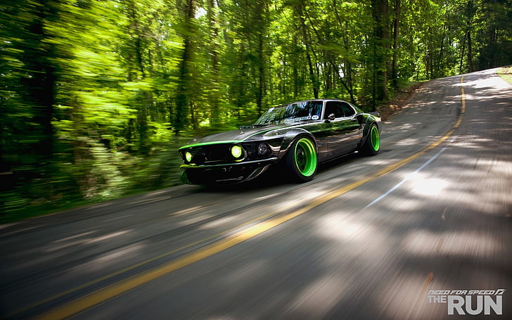 รถเก๋งสีดำและสีเขียว Ford Mustang Need for Speed: The Run, วอลล์เปเปอร์ HD