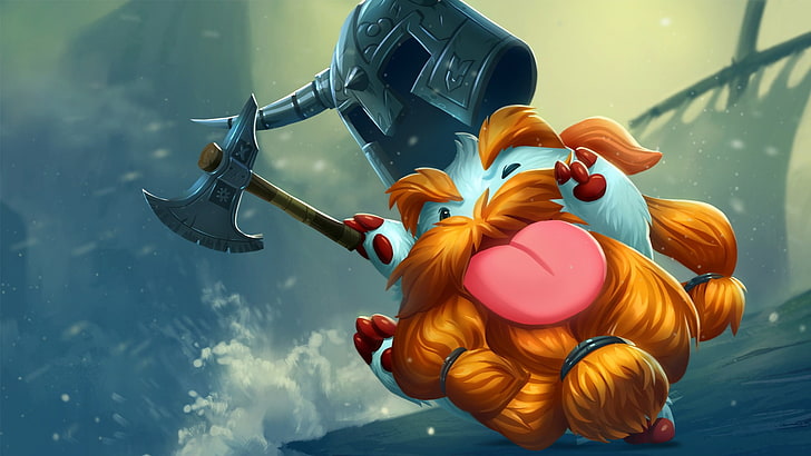 bearded man holding throwing ax wallpaper, League of Legends, Poro, Olaf, HD wallpaper