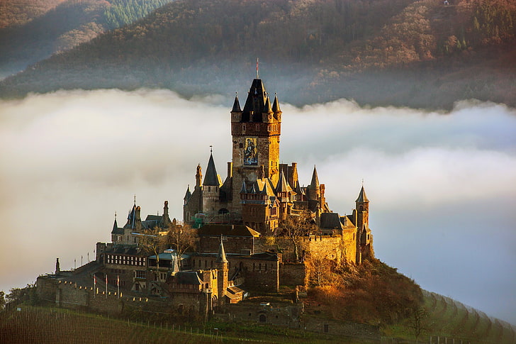 Castillo de hormigón gris, la ciudad, foto, castillo, Alemania, Cochem, Fondo de pantalla HD