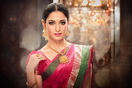 Tamannaah, традиционный, 4K, сари, южно-индийский, этническая одежда, HD обои HD wallpaper
