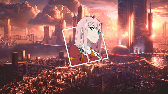 Anime, Zero Two (Liebling im FranXX), Bild-in-Bild, Hörner, Anime Girls, HD-Hintergrundbild HD wallpaper