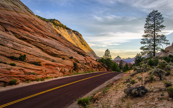 The Other Side, brown, perspective, photography, roads, rocks, sky, utah, zionnationalpark, HD wallpaper