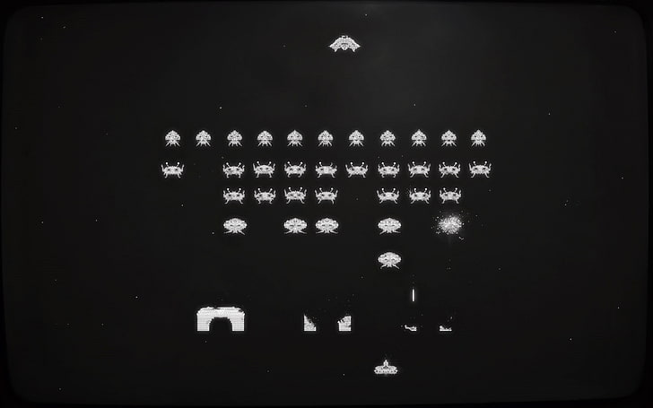 لقطة شاشة لـ Space Invaders ، لعبة Space Invaders ، Space Invaders ، ألعاب فيديو ، أعمال فنية ، ألعاب ريترو ، أحادية اللون، خلفية HD