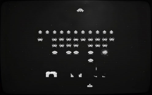 Screengrab Space Invaders, jeu Space Invaders, Space Invaders, jeux vidéo, oeuvre d'art, jeux rétro, monochrome, Fond d'écran HD HD wallpaper