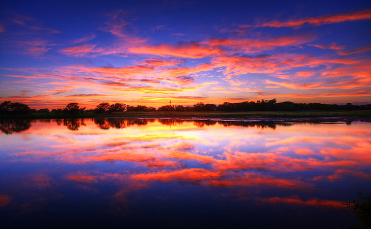 Pastel Sunset, calm body of water, United States, Kansas, Travel, Nature, Beautiful, Landscape, Sunset, Scenery, Scene, Reflection, Lawrence, Pastel, Wetlands, Wakarusa Wetlands, Baker Wetlands, HD wallpaper