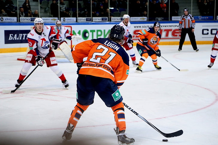 laranja Lugin 21 jersey de hóquei no gelo, Locomotiva, hóquei, Cupido, jogadores de hóquei, KHL, HD papel de parede
