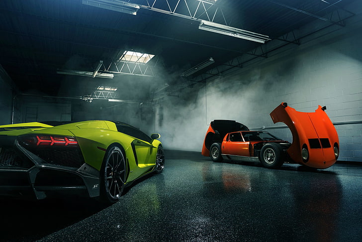 Lamborghini, Orange, Green, Miura, Aventador, Supercars, LP720-4, 50 Anniversario, Sfondo HD