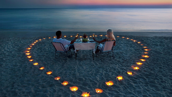 ชายหาด, หัวใจ, คนรัก, ผู้ชาย, ทะเล, ผู้หญิง, วอลล์เปเปอร์ HD