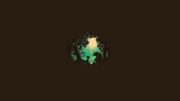 forest, light, trees, bear, girl, Bank, the edge, HD wallpaper