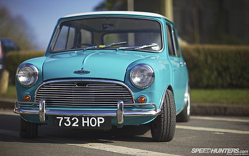 blue 5-door hatchback, car, road, Mini Cooper, HD wallpaper HD wallpaper