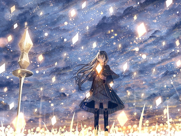 gadis anime, lentera langit, layang-layang, langit, Wallpaper HD