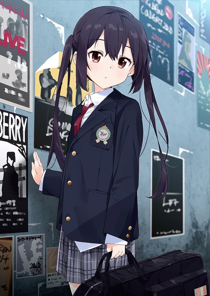 Anime, Anime Girls, K-ON!, Nakano Azusa, Schuluniform, Schulmädchen, Twintails, HD-Hintergrundbild, Handy-Hintergrundbild