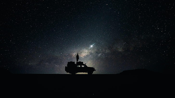 estrellas, cielo, espacio, coche, vía láctea, estrellado, noche, Fondo de pantalla HD