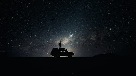 étoiles, ciel, espace, voiture, voie lactée, étoilé, nuit, Fond d'écran HD HD wallpaper
