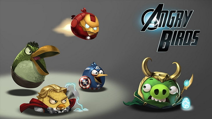 Обои Angry Birds, юмор, Мстители, Angry Birds, Халк, Тор, Железный Человек, Капитан Америка, Локи, HD обои
