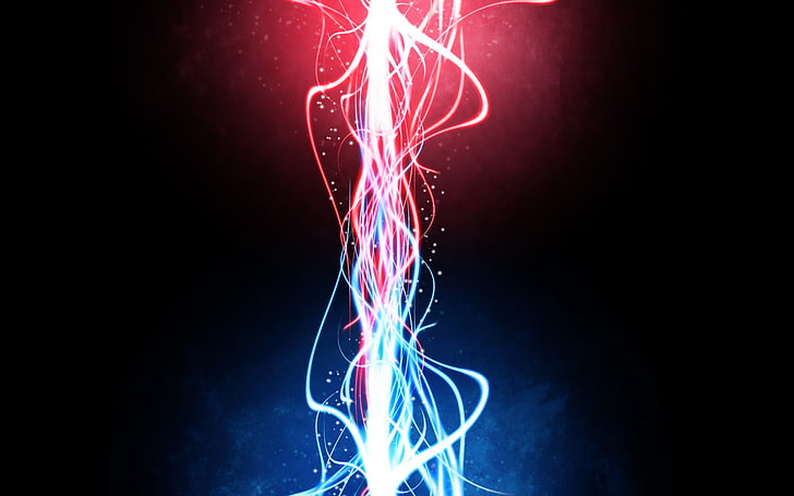 illustration de foudre rouge, bleue et blanche, lumière, ligne, néon, Fond d'écran HD