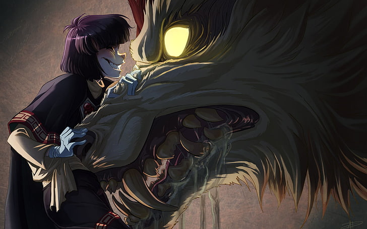purple-haired anime, untitled, anime, wolf, Anthro, fantasy art, HD wallpaper
