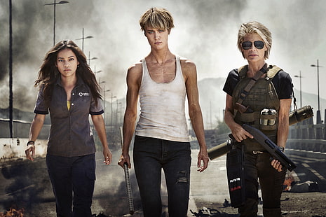 Terminator, Terminator: Dark Fate, Linda Hamilton, Mackenzie Davis, Natalia Reyes, Sarah Connor, Fond d'écran HD HD wallpaper