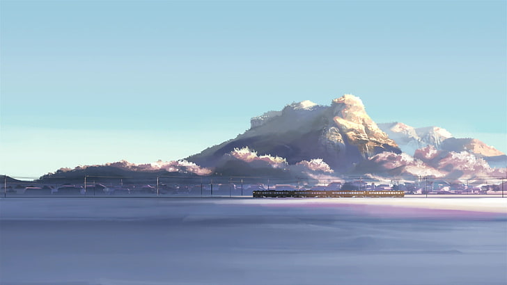 kış, Makoto Shinkai, tren, anime, kar, dağlar, Saniyede 5 Santimetre, HD masaüstü duvar kağıdı