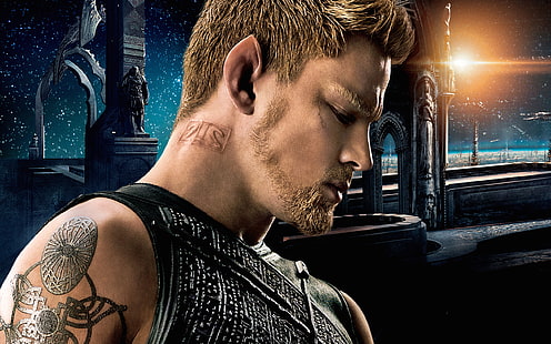Channing Tatum, City, Action, Fantasy, Sky, Planets, Stars, Galaxy, Warrior, Wallpaper, Boy, Year, Tattoo, Cloud, Movie, Film, Adventure, Armor, Jupiter, Channing Tatum, Sci-Fi, Warner Bros. Pictures, 2015, Village Roadshow Pictures, Jupiter Ascending, Caine, Figther, WarShip, Ascending, HD wallpaper HD wallpaper