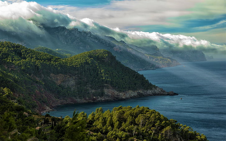 Earth, Coastline, Coast, Forest, Landscape, Mallorca, Mountain, Spain, HD wallpaper