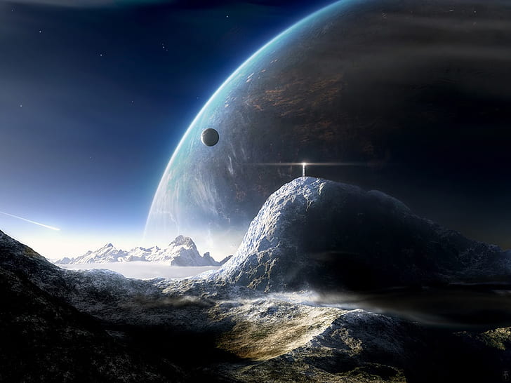 paisajes de montañas planetas del espacio exterior lunas de ciencia ficción 1600x1200 Space Moons HD Art, montañas, paisajes, Fondo de pantalla HD