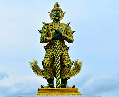 giant, idol, statue, temple of the emerald buddha, thailand, HD wallpaper HD wallpaper