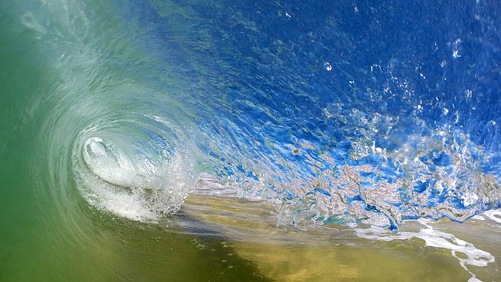ภาพวาดนามธรรมสีฟ้าและสีขาวธรรมชาติทิวทัศน์น้ำทะเลคลื่นหยดน้ำ, วอลล์เปเปอร์ HD