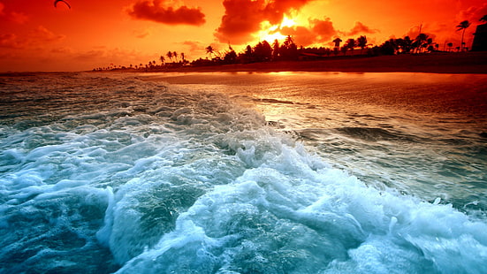 море, вълна, вода, океан, небе, бряг, вятърна вълна, хоризонт, пяна, фотография, плаж, крайбрежие, спокойствие, залез, морски бряг, HD тапет HD wallpaper