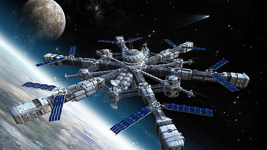 космос международна космическа станция концепция изкуство 1366x768 Самолети концепции HD изкуство, космическо пространство, Международна космическа станция, HD тапет HD wallpaper
