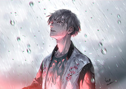 Anime, originale, ragazzo, pioggia, Sfondo HD HD wallpaper