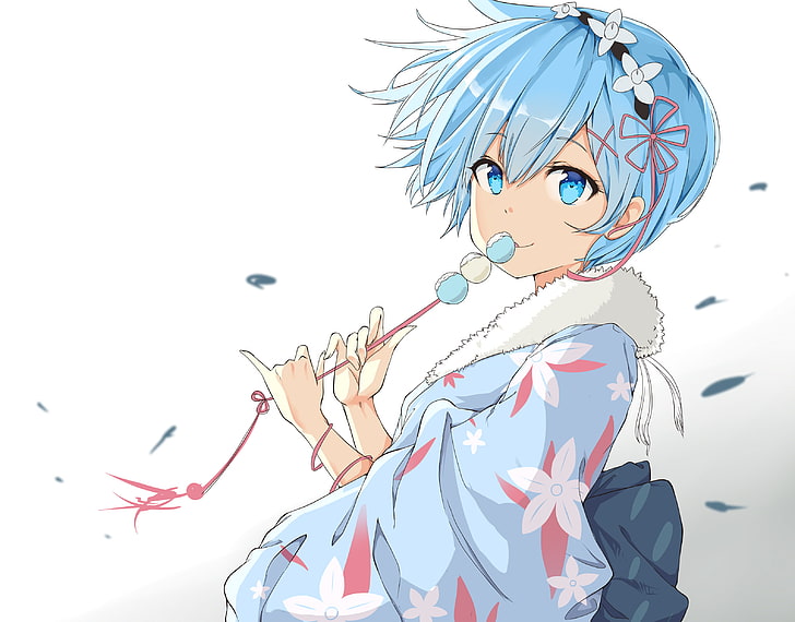 blauhaarige frau illustration, re zero, rem, anime girl, art, HD-Hintergrundbild