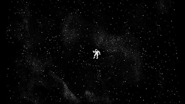 Astronaut, schwebend, monochrom, Weltraum, Sterne, Nebel, HD-Hintergrundbild
