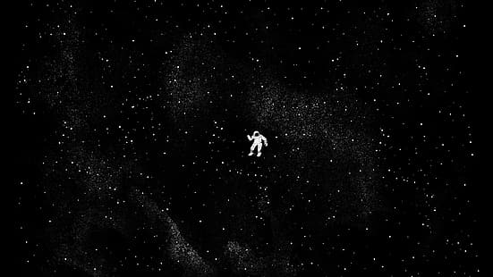 astronaut, flytande, svartvit, utrymme, stjärnor, nebulosa, HD tapet HD wallpaper