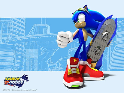 Sonic анимирана илюстрация, Sonic, Sonic Riders, Sonic the Hedgehog, ховърборд, видео игри, HD тапет HD wallpaper