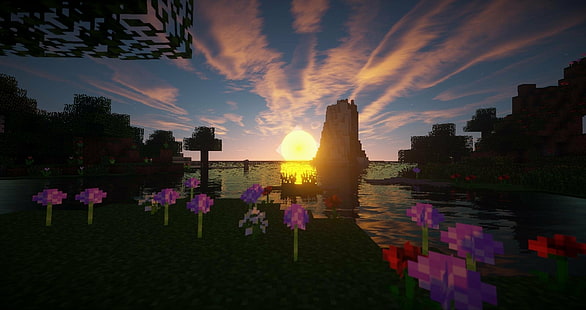 Gra wideo, Minecraft, słońce, wschód słońca, Tapety HD HD wallpaper