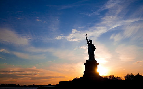 Statue of Liberty, sky, sunset, HD wallpaper HD wallpaper