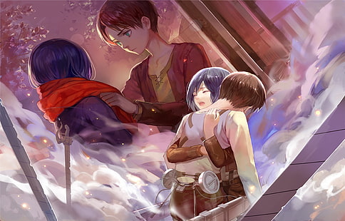 Shingeki no Kyojin, Eren Jeager, Mikasa Ackerman, anime, Wallpaper HD HD wallpaper